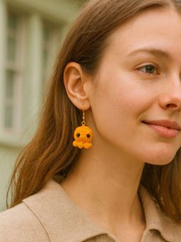 Digital Dress Room - Handmade Crochet Woolen Mustard Octopus Earrings for Women
