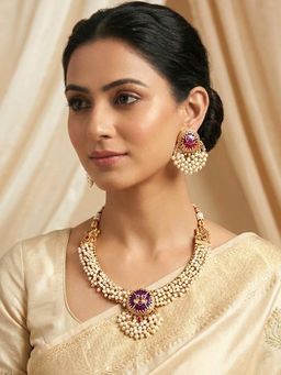 Adwitiya - Traditional Purple Meenakari Pearl Jewellery Set