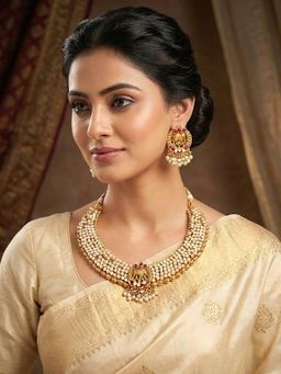 Adwitiya - Pink Matte Pearl Elephant Design Jewellery Set