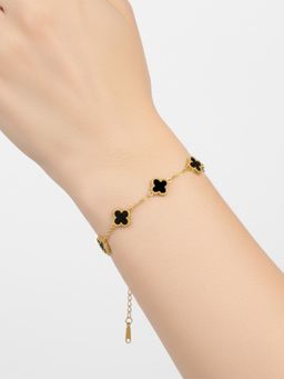 I Jewels - Gold Plated Black Clover Charm Adjustable Bracelet