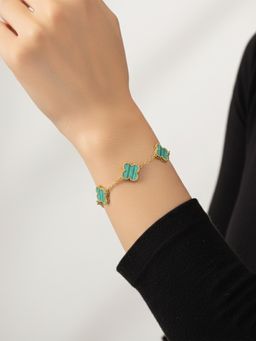 I Jewels - Gold Plated Adjustable Mint Green Clover Charm Bracelet