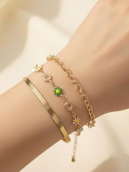 I Jewels - Gold Plated Multi Floral Design Adjustable Bracelet (Pack of 3)