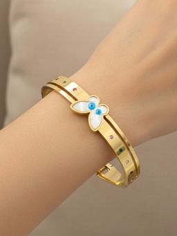 I Jewels - Gold Plated Multi-Color Butterfly Design Evil Eye Kada