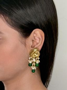 BEAUTY SPOT JEWELLERY - Gold Plated Emerald Green Kundan Drop Earrings