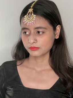 BEAUTY SPOT JEWELLERY - Rose Pink Quartz Kundan Drop Maangtikka