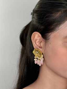 BEAUTY SPOT JEWELLERY - Pink Rose Quartz Kundan Drop Earrings