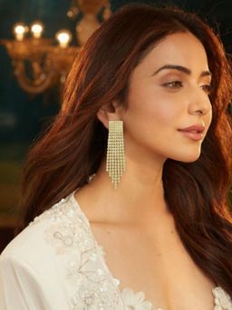 Accessher - Gold-Tone Rhinestone Long Chandelier Drop Earrings