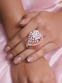 Adwitiya - Rose Gold Plated Ad Stone Studded Antique Adjustable Ring