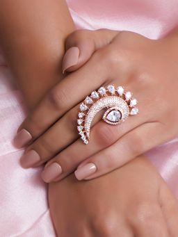 Adwitiya - Rose Gold Plated Ad Stone Studded Carry Shape Adjustable Ring