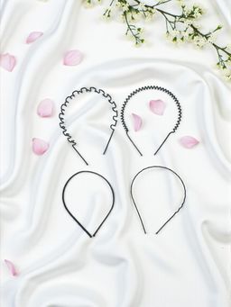 Accessher - Black Metal Non-Slip Spring and Zigzag Hair Bands (Pack of 4)