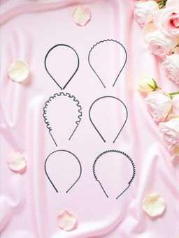 Accessher - Black Metal Non-Slip Spring and Zigzag Hair Bands (Pack of 6)