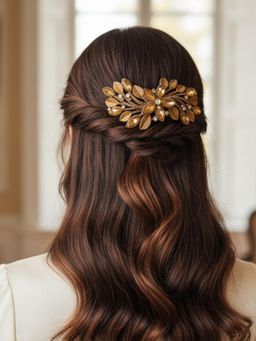 Accessher - Gold Floral French Barrette Hair Clip