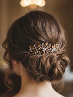 Accessher - Golden Stones Leaf French Barrette Hair Clip with