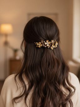 Accessher - Golden Stones Flower Crystal French Barrette Hair Clip