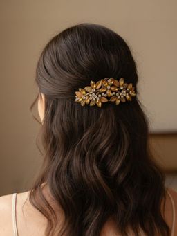 Accessher - Floral Golden Stones Hair Clip