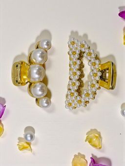 Accessher - White Pearl Hair Claw Clips (Pack of 2)