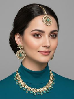 I Jewels - Gold Plated Traditional Blue Stone Studded Jewellery Set