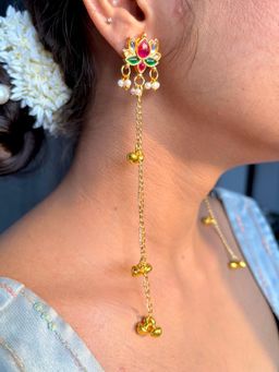 ISHKAARA - Multi-Color Kamal Phool with Ghungroo Kashmiri Drop Earrings