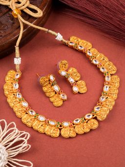 STILEADDA - Gold Plated Multi-Color Kemp Laxmi Coin Necklace Set
