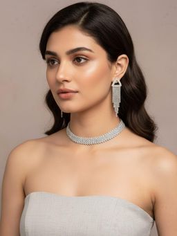 Accessher - Silver-Plated Rhinestone Choker Jewellery Set