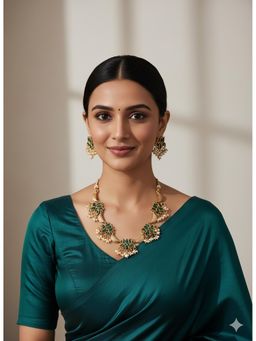 STILEADDA - Gold Plated Green Lotus Bloom Necklace Set