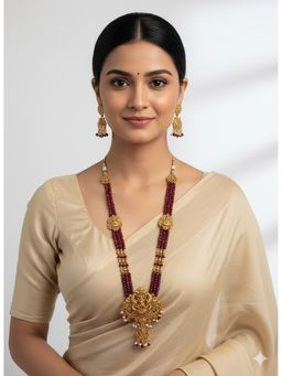 STILEADDA - Traditional Maroon Temple South Indian Long Necklace Set