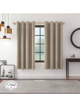 HomeTown - Amour Solid Jacquard Dim Out Window Curtains 5 feet in Beige Colour (Set of 2)