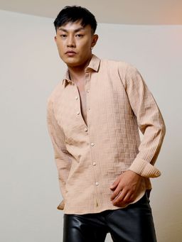 Campus Sutra - Men Beige Self-Design Intertwine Shirt