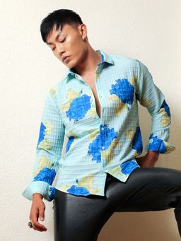 Campus Sutra - Men Light Blue Hydrangea Foliage Shirt