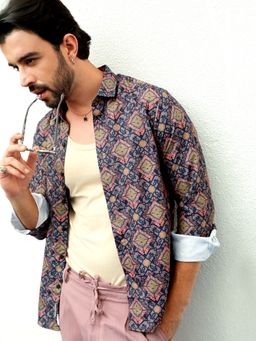 Campus Sutra - Men Heather Purple Ethnic Geometric Shirt