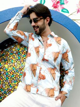 Campus Sutra - Men Sienna Brown & Light Blue Marble Shirt