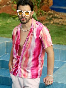 Campus Sutra - Men Bright Pink & Bubble gum Pink Relaxed Ombre Shirt