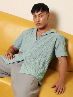Campus Sutra - Men Sage Green Grain-Textured Shirt