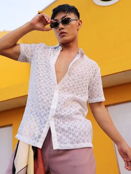 Campus Sutra - Men Chalk White Self-Design Block Shirt