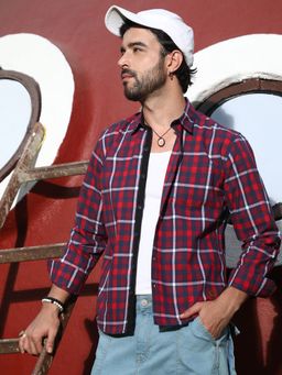 Campus Sutra - Men Navy Blue & Red Tartan Plaid Shirt