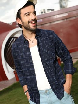 Campus Sutra - Men Navy Blue Graph Checked Shirt