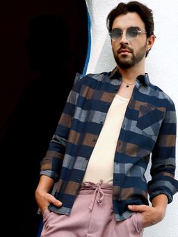 Campus Sutra - Men Grey & Olive Green Gun Club Check Shirt