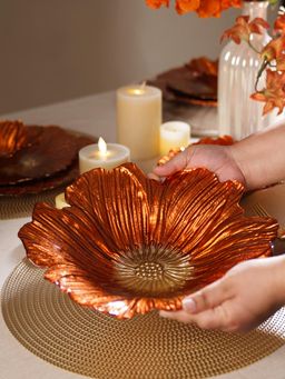 Pure Home + Living - Orange Floral Shaped Serving Bowl