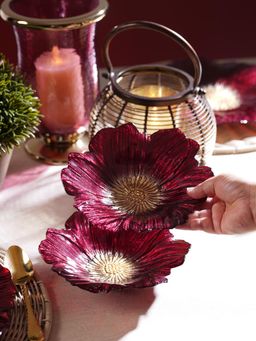 Pure Home + Living - Burgundy Floral Shaped Serving Bowls