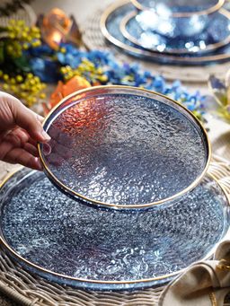 Pure Home + Living - Blue Textured Rim Detail Dessert Plates