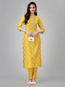Odette - Yellow Embroidered Rayon Kurta with Pant (Set of 2)