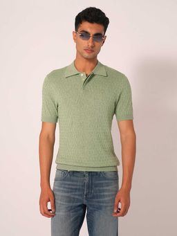 Selected - Green Organic Cotton Knitted Polo T-Shirt