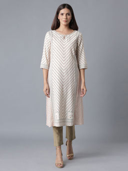 W - Ecru Embroidered A-line Kurta