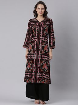 NEERU'S - Women Black Floral Printed Kurta with Palazzo