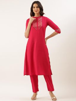 NEERU'S - Women Pink Lace Work Kurta with Pant