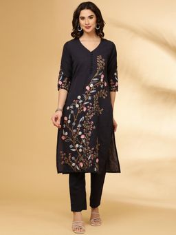 NEERU'S - Women Black Floral Printed Kurta with Pant
