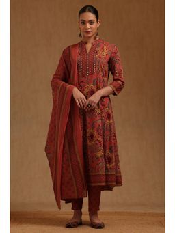 Soch - Pure Cotton Rust Kurta with Pant and Dupatta