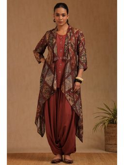 Soch - Muslin Rust Tunic with Jacket and Patiala Pant