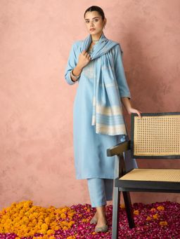 HRITIKA - Blue Cotton Blend Blue Kurta with Pant and Dupatta