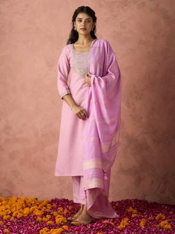 HRITIKA - Cotton Blend Light Pink Kurta with Pant and Dupatta